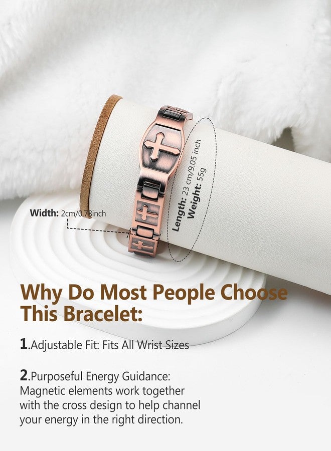 Feraco Copper Cross Magnetic Therapy Cooper Christian Bracelets with 3800 Gauss Magnets, Men's 99.99% Pure Copper - Image 4